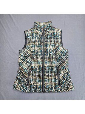 Christopher & Banks Medium Puffer Vest Geometric Zip Front Lightweight Jacket